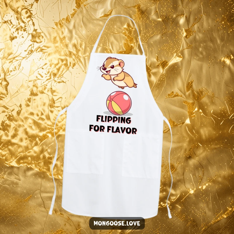 Funny Mongoose Apron: A humorous apron depicting a mongoose jumping over a ball, a fun kitchen gift.