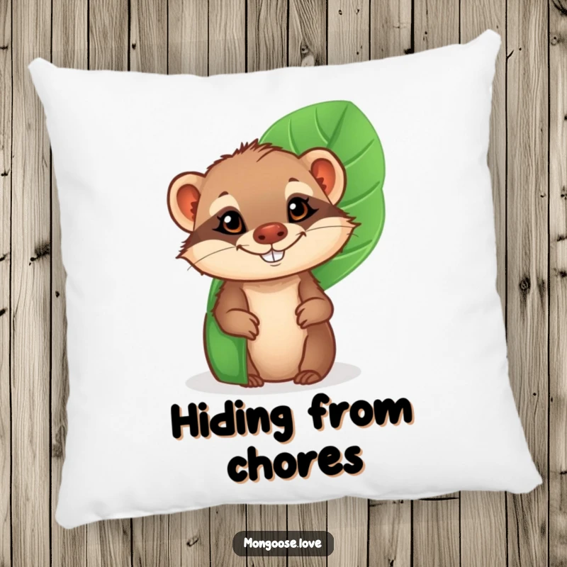 Funny Mongoose Pillow: A cheeky mongoose with a grin peeking from behind a tropical leaf, adding playful comfort.
