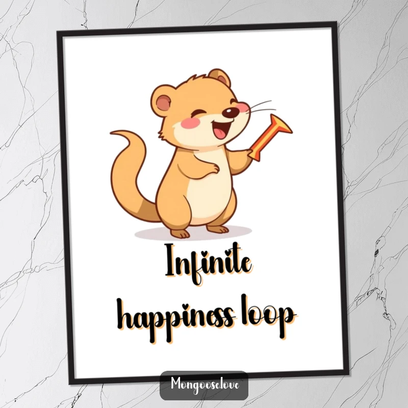 Funny happy mongoose spinning a boomerang with its tail, instant humorous and playful decor.