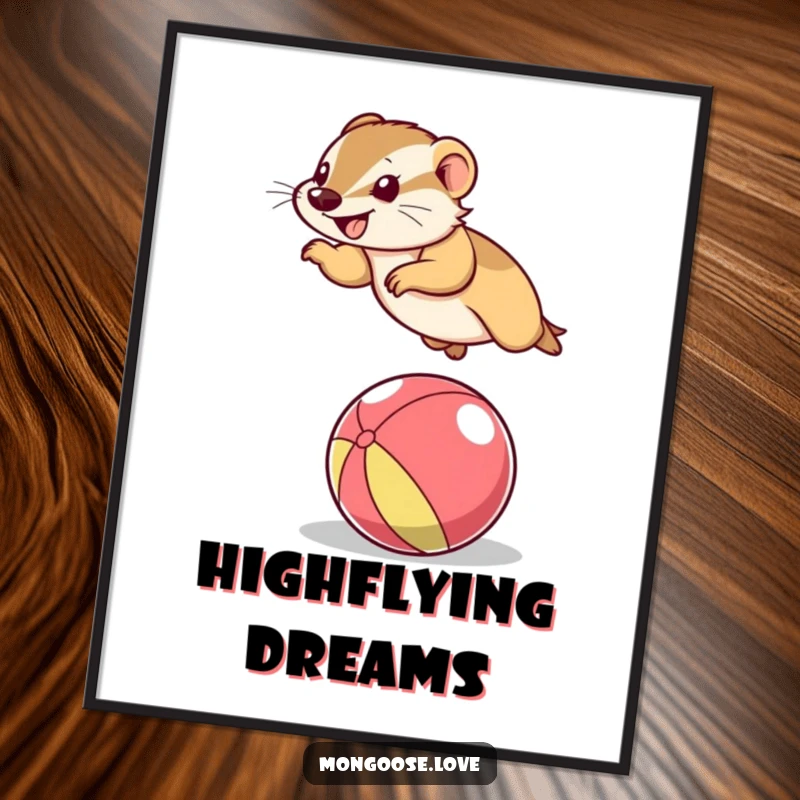 Funny Mongoose Digital Art Print: A downloadable art piece of a mongoose jumping over a ball, offering instant funny decor.