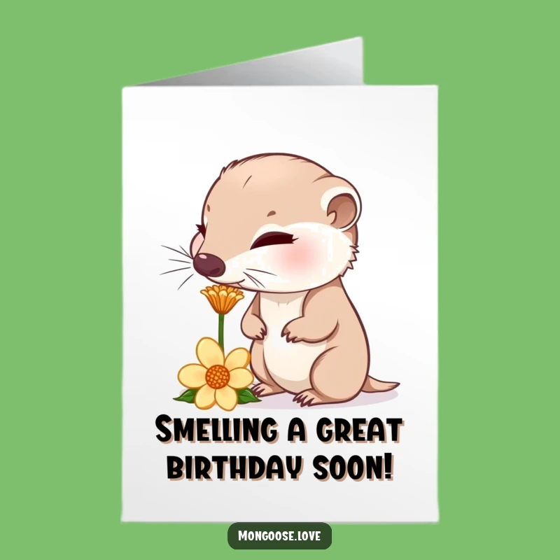 Free Printable Mongoose Birthday Card: Funny Sniff Flower Nose Twitch Downloadable Gift