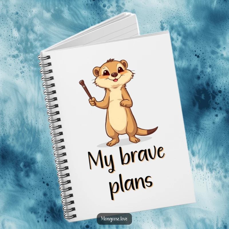 Funny mongoose notebook, brave stance with a stick, perfect for planning adventures. A great gift for writers.