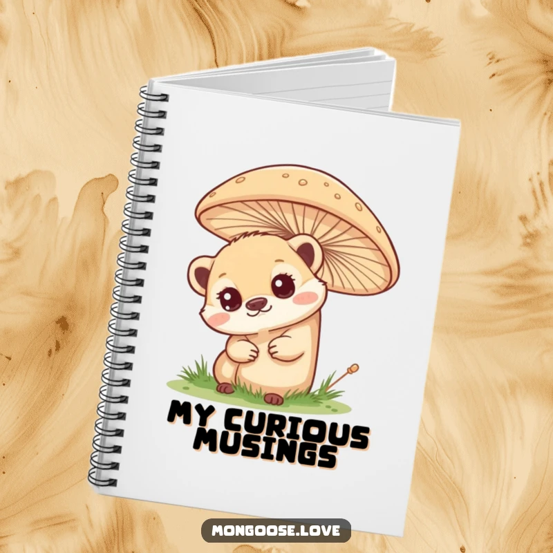 Funny mongoose notebook, curious peek from behind a mushroom, perfect for noting discoveries. A great gift for writers.