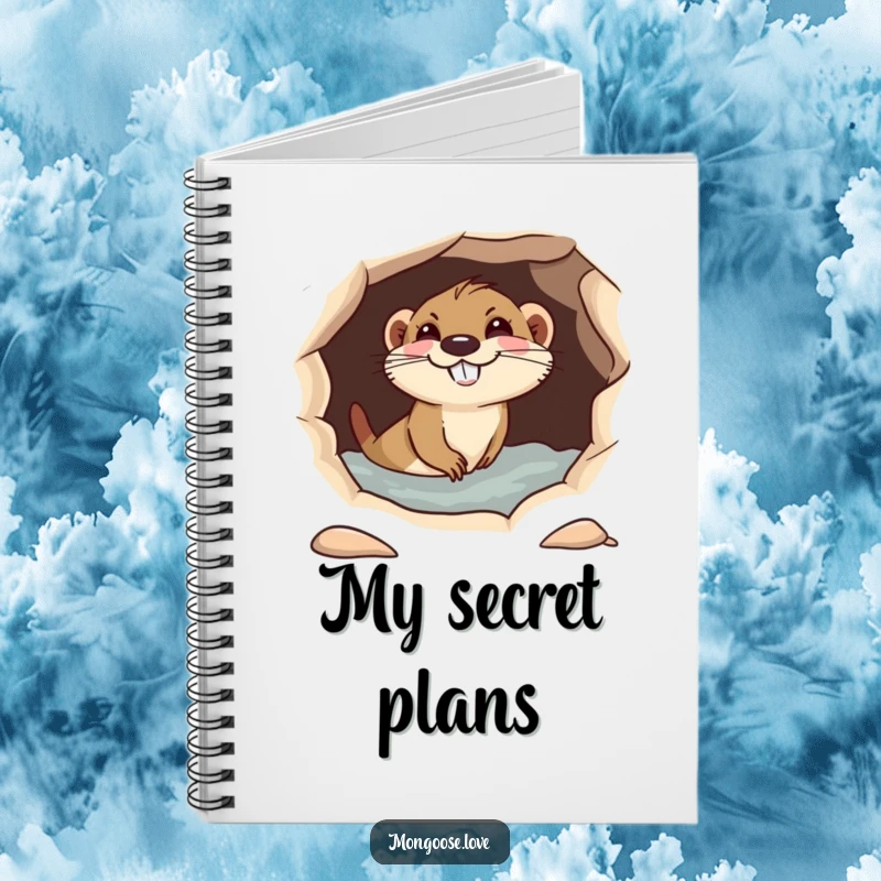 Funny playful mongoose diving into a hole, with a mischievous grin, for jotting funny thoughts.