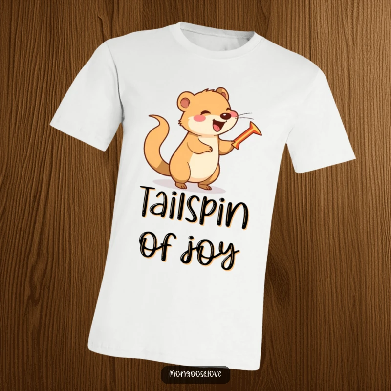 Funny happy mongoose spinning a boomerang with its tail, a humorous and energetic design.